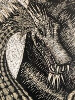 Dragon image, lino-print, original art by Cheryl Spanos