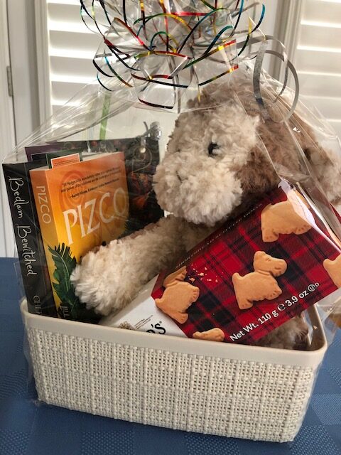 Photo of our prize gift basket for our Author Event at Reasonable Books on June 21, 2025